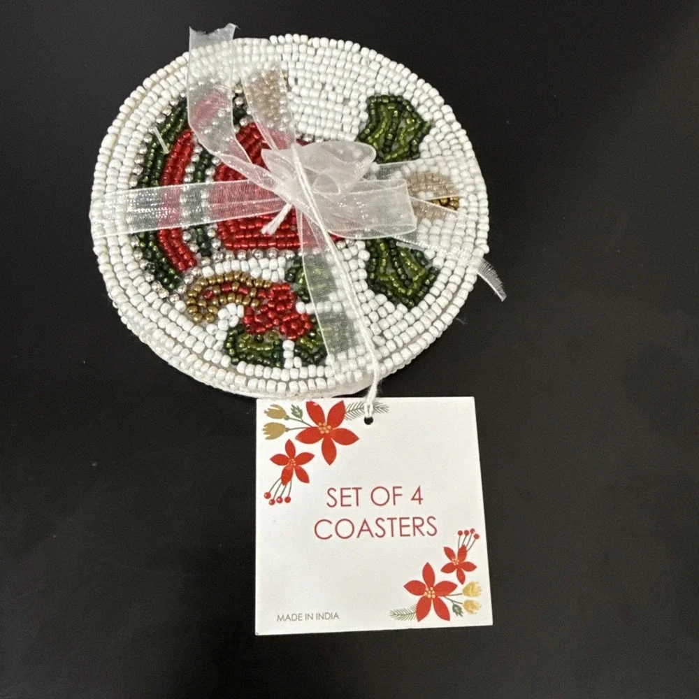 NEW Beads coaster a set of 4 season of Joy gift for Christmas Holiday Decor Bell
